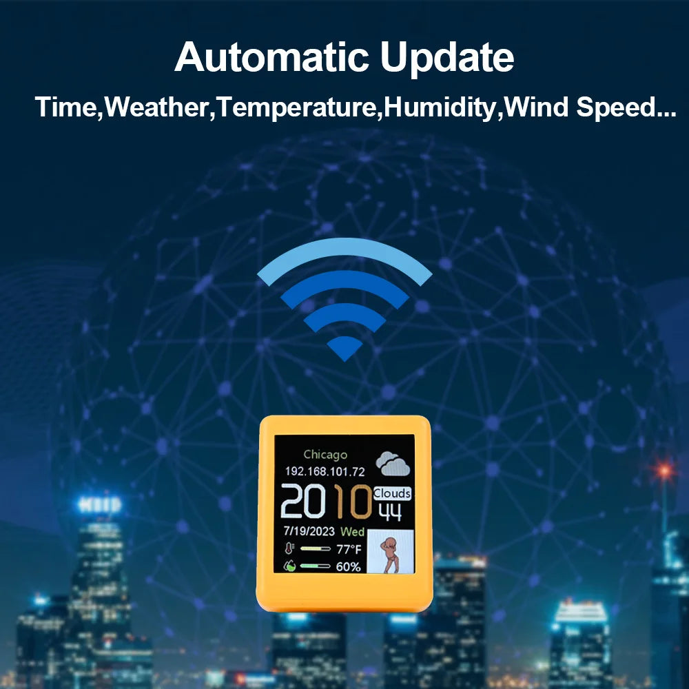 MINI Size Smart WIFI Weather Station Clock for Game Room Decoration. DIY Cute GIF Animations and Electronic Album Function